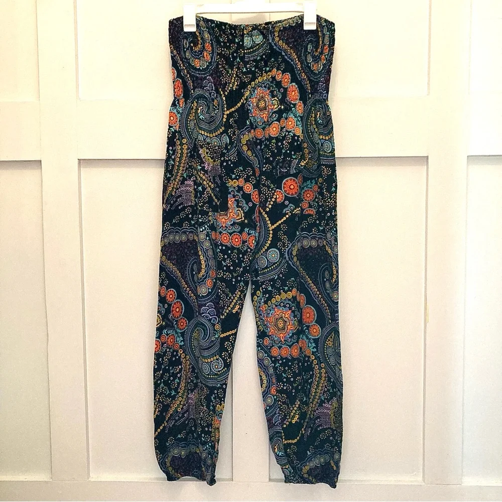 **GIVEAWAY** Paisley Print Bali Yoga Pants with Shirred Waist Size L Boho - Picture 12 of 14